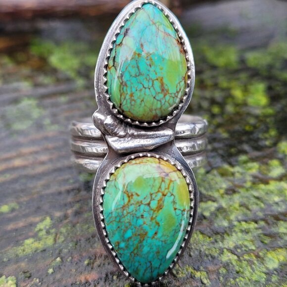 Handmade Artisan .925 Sterling Silver Turquoise Ring - Picture 2 of 6